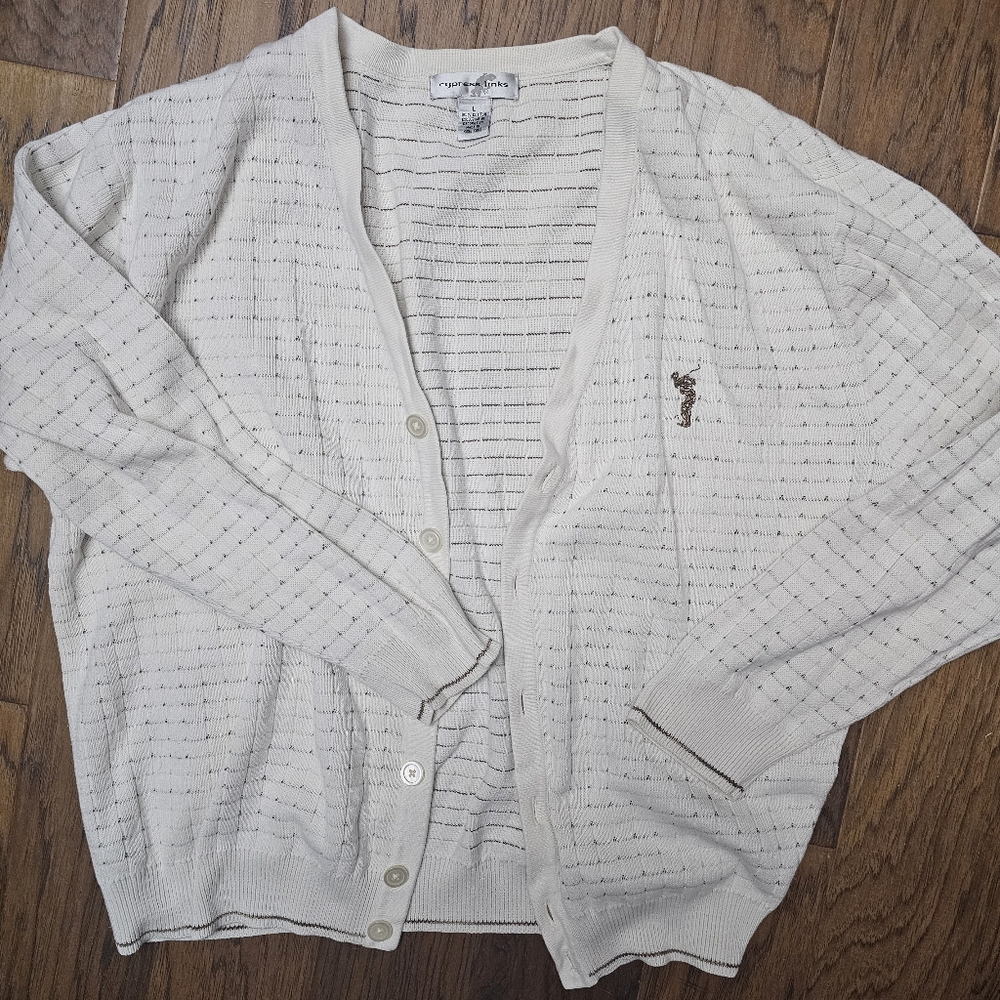 Cypress Links | Mens Size L Cream Knit Cardigan Sweater